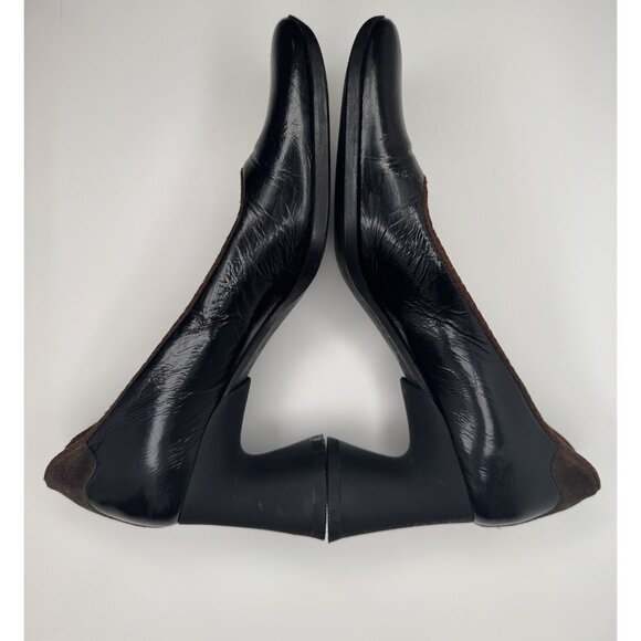 Miu Miu 90s Shoes 37 Real 38,5 Black Patent Leather Brown Square Toe Block Heel - Picture 7 of 9